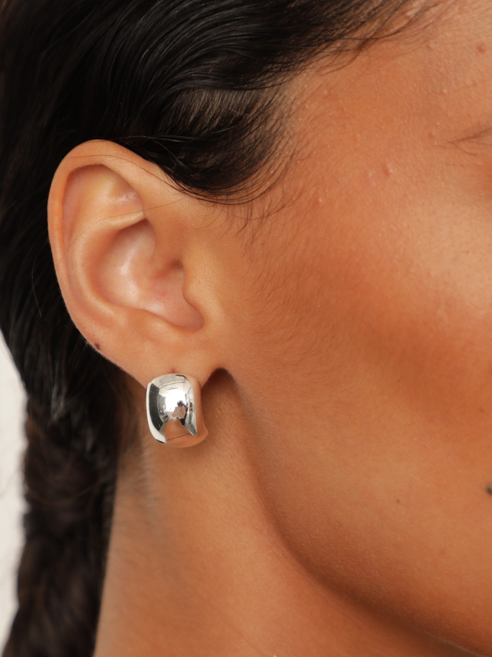 NWT Heaven Mayhem KY Hoop Smooth Earrings Silver Plated Brass Finish NIB